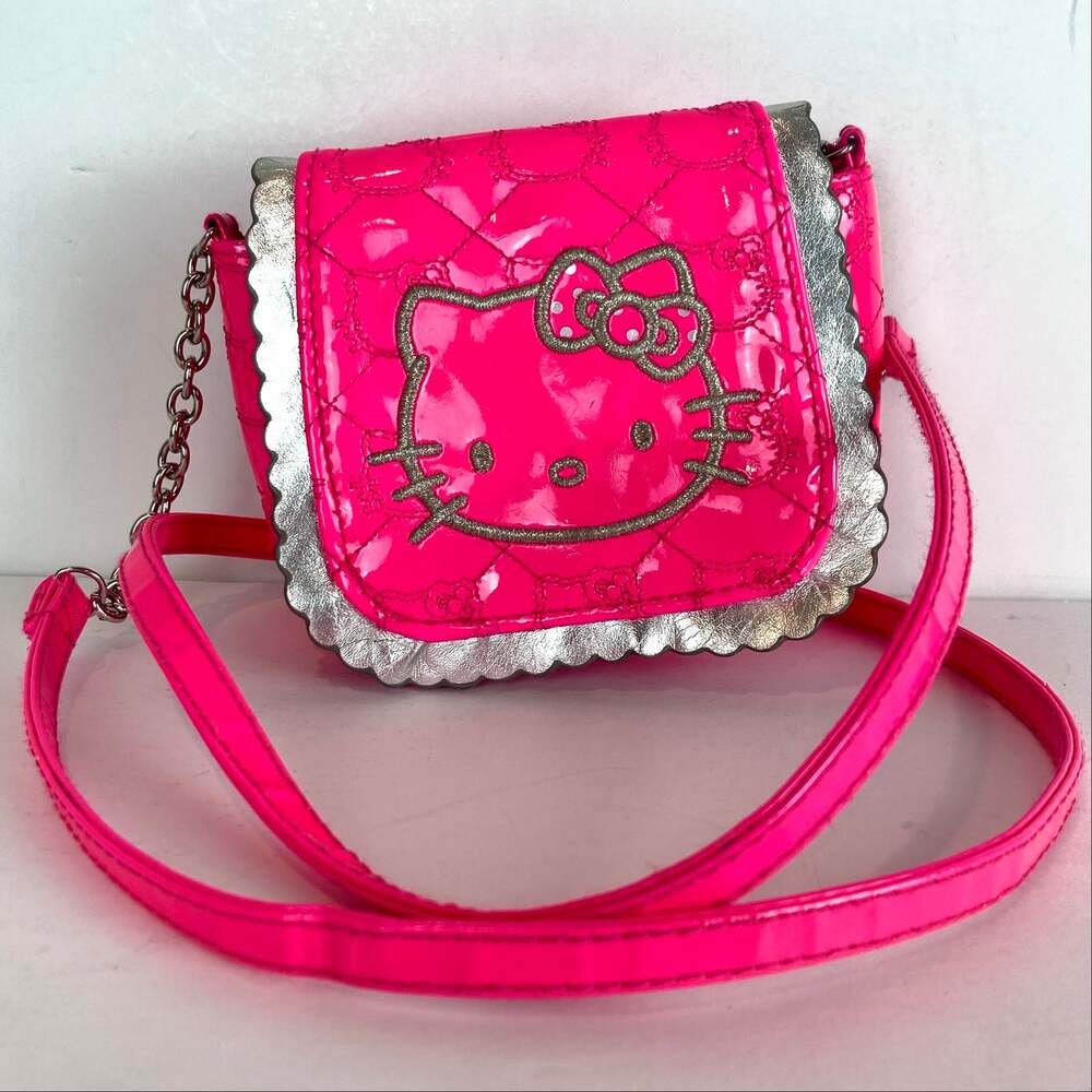 Loungefly Neon Hot Pink & Silver Embroidered Hello Kitty Mini Quilted Crossbody